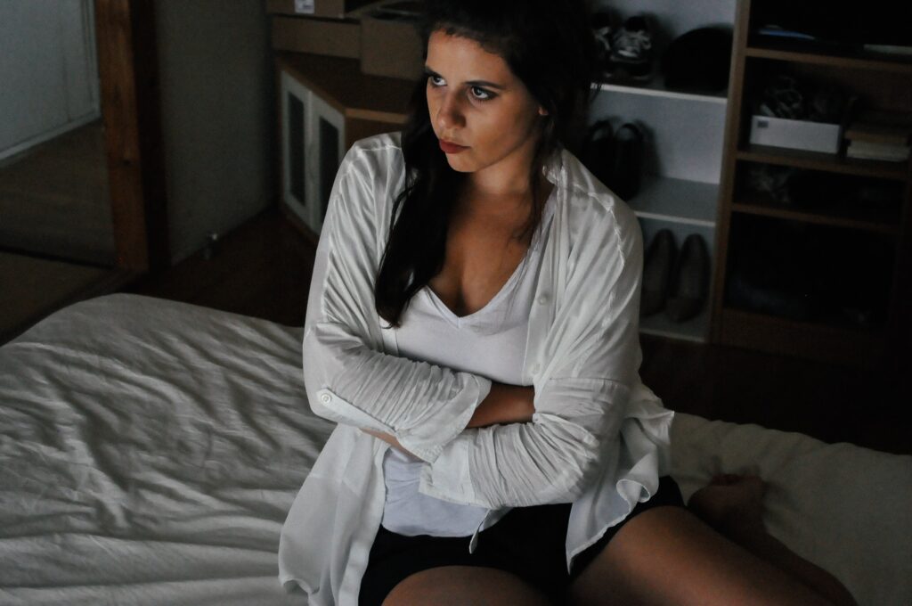 Woman with upset stomach